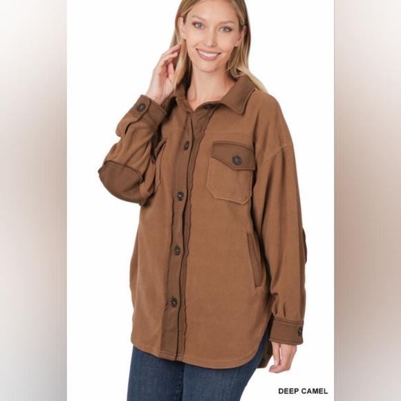 Zenana Outfitters Jackets & Blazers - Zenana Oversized Brown Midweight Shacket